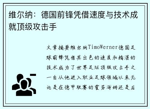维尔纳：德国前锋凭借速度与技术成就顶级攻击手
